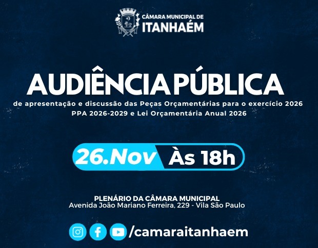 Câmara Municipal de Itanhaém realiza Audiência Pública sobre o PPA 2026-2029 e a LOA 2026