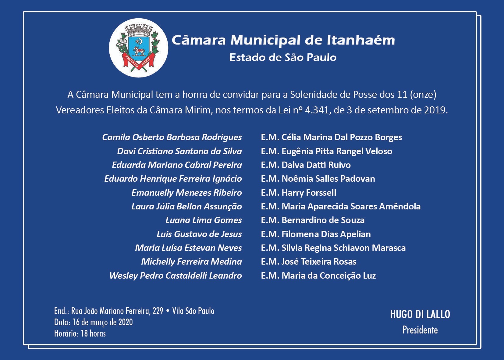 Imagem da notícia: Câmara Municipal altera data dos eventos da próxima semana