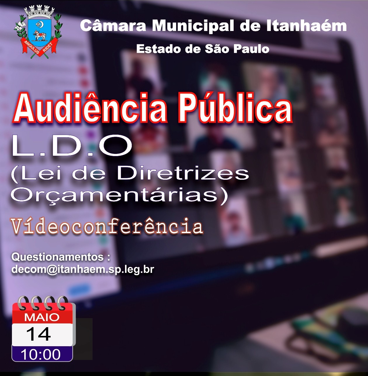 Imagem da notícia: Audiência Pública  acontece quinta -feira  (14), por Videoconferência