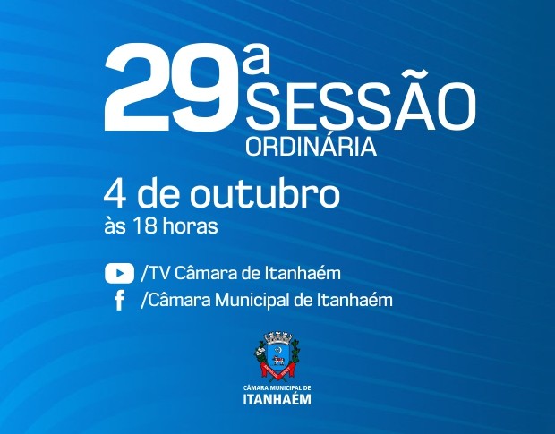 Imagem da notícia: Presencialmente e online, 29ª Sessão Ordinária acontecerá nesta segunda