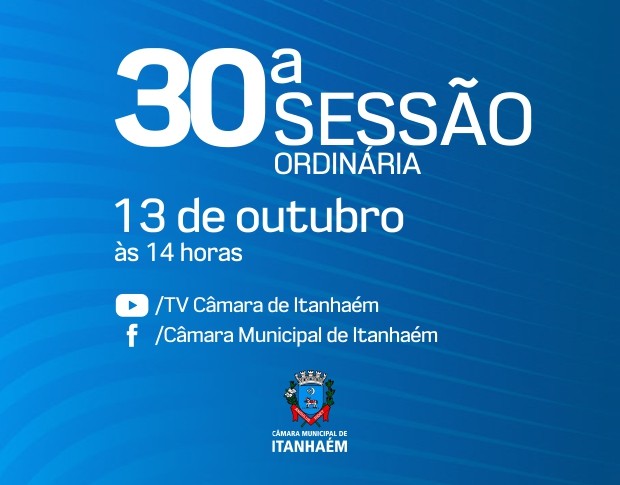 Imagem da notícia: Presencialmente e online, 30ª Sessão Ordinária acontece nesta quarta