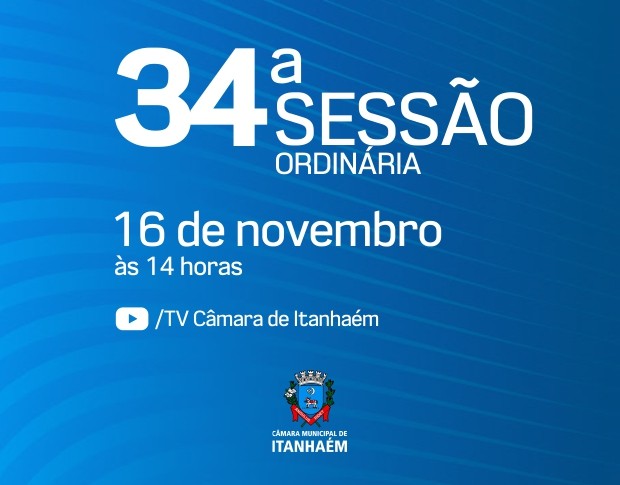 Imagem da notícia: Presencialmente e online, 34ª Sessão Ordinária acontecerá nesta terça